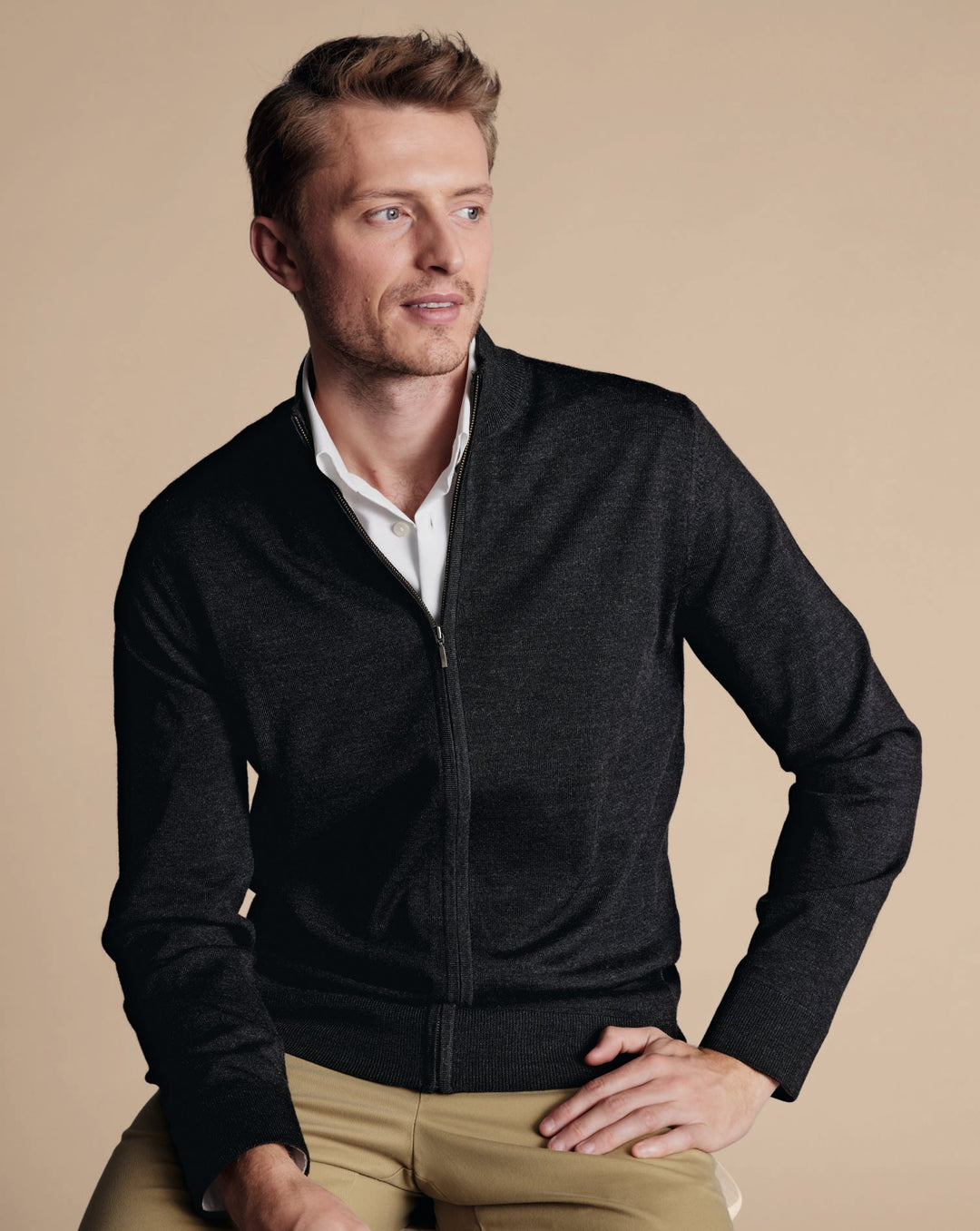 Charcoal Grey Pure Merino Full Zip Through Cardigan