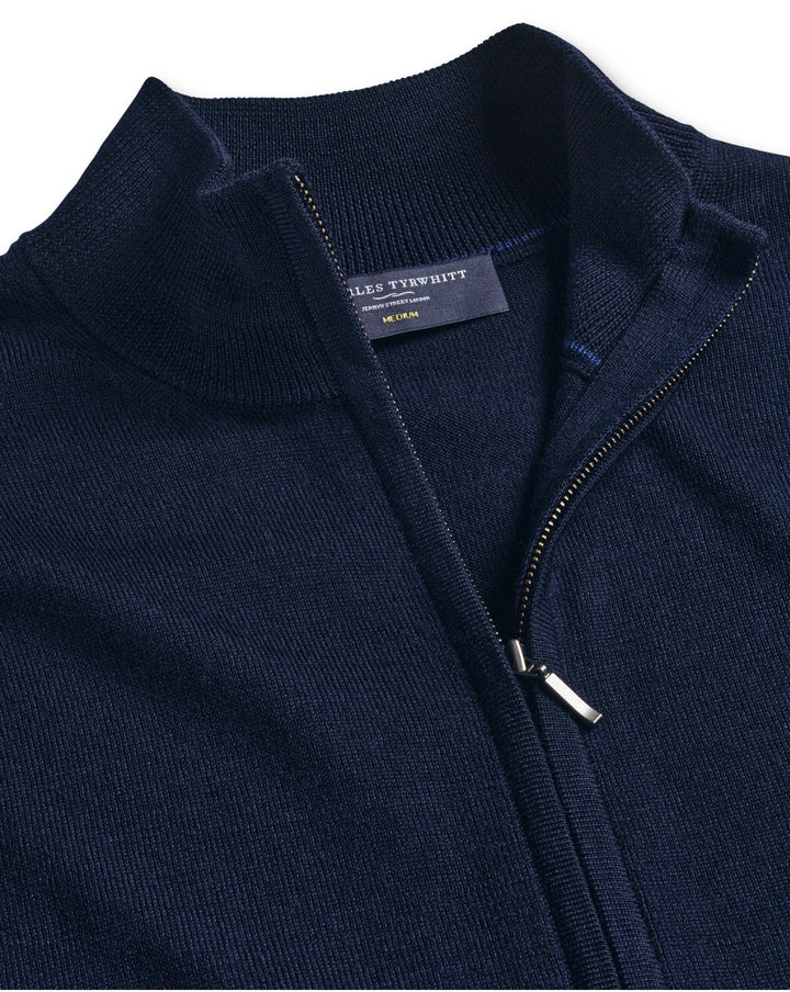 Navy Pure Merino Full Zip Through Cardigan