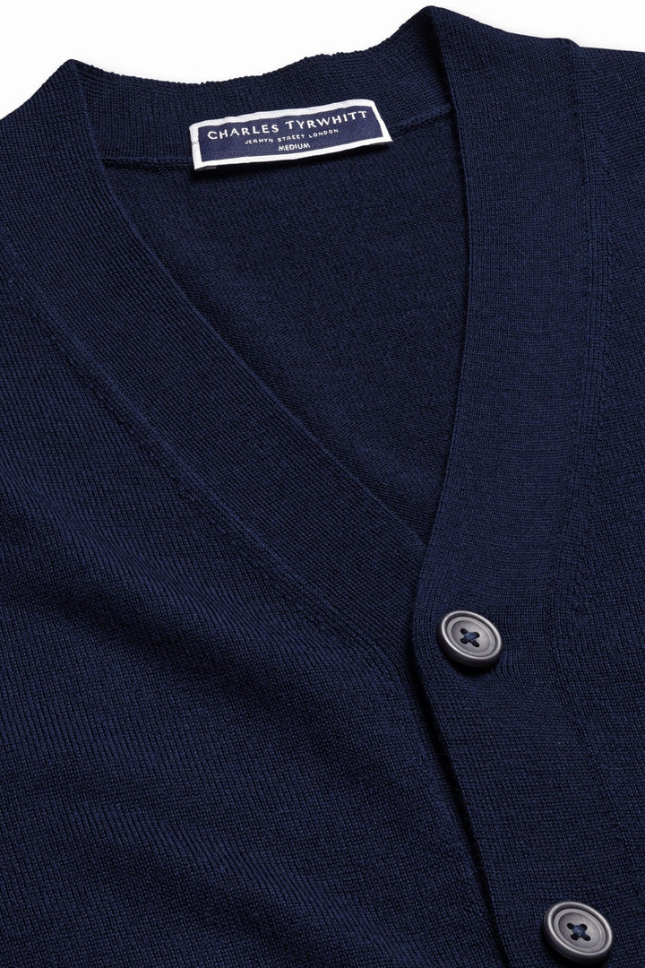 Navy Blue Pure Merino Cardigan