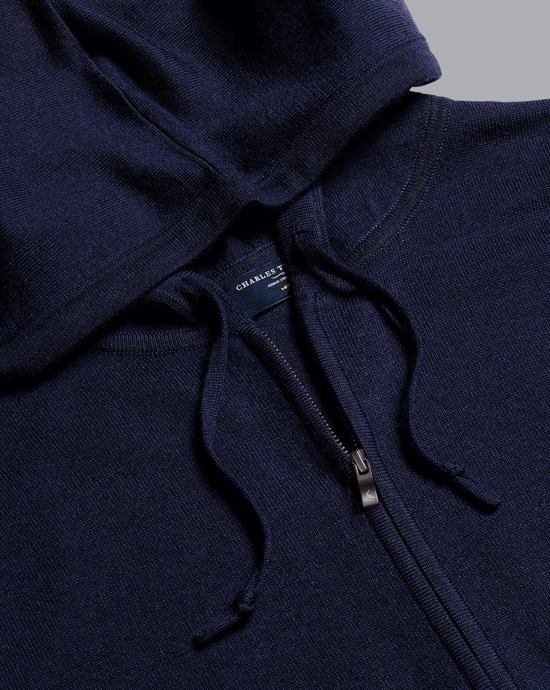 Navy Blue Pure Merino Hooded Zip Through