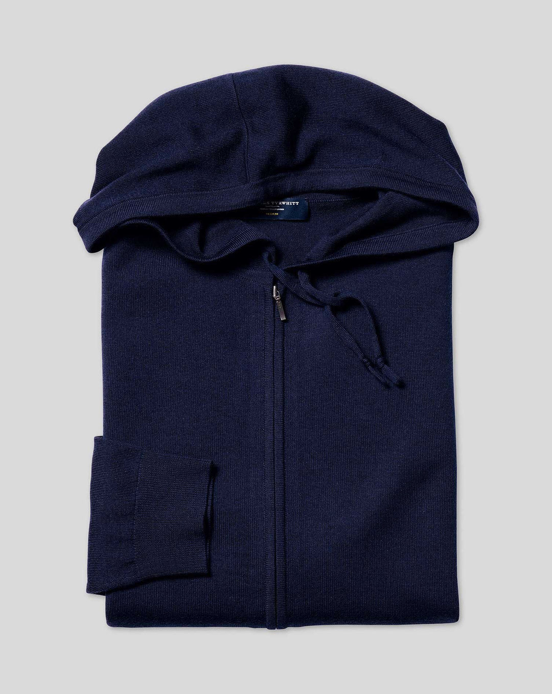 Navy Blue Pure Merino Hooded Zip Through