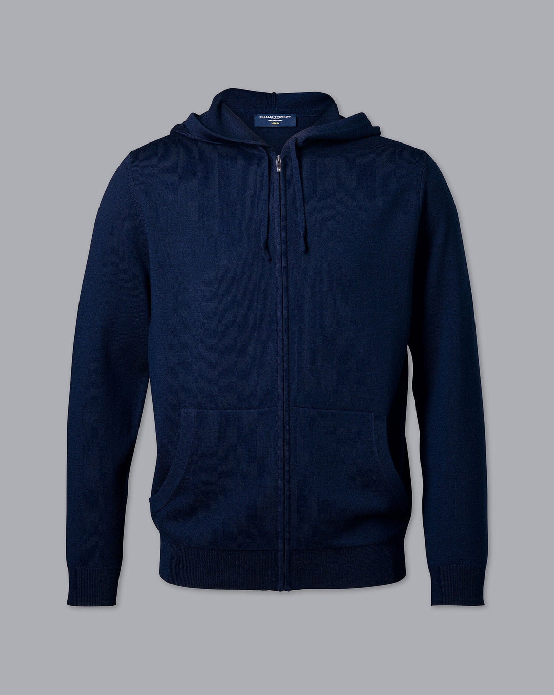 Navy Blue Pure Merino Hooded Zip Through