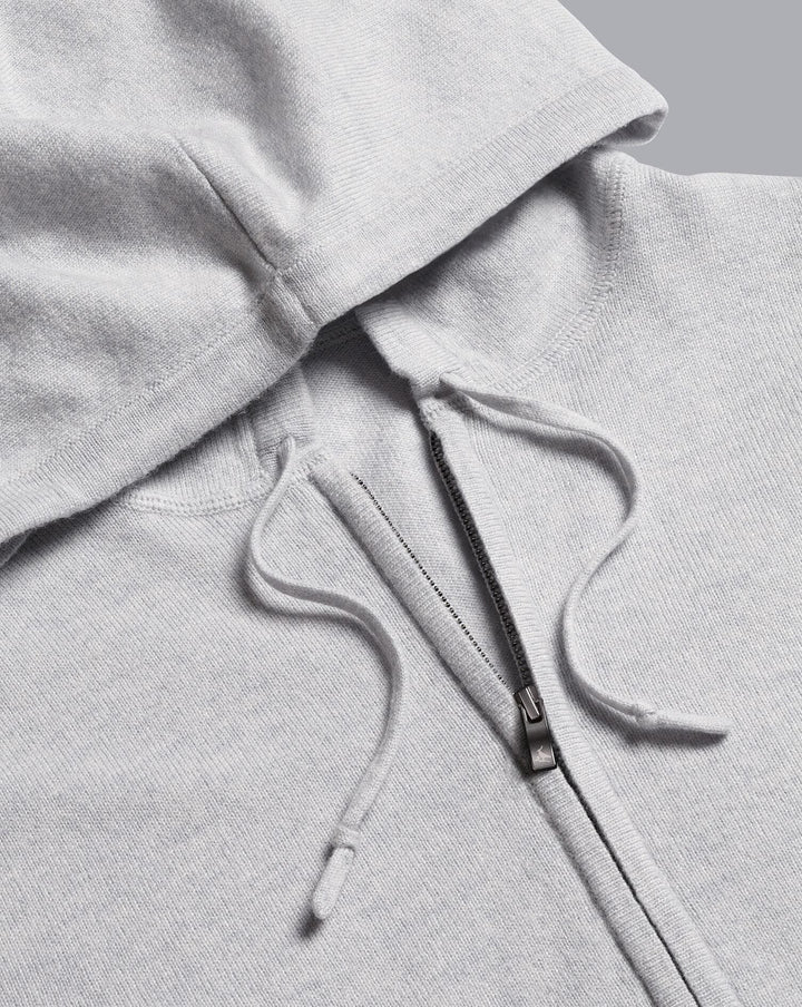 Silver Grey Merino/Cashmere Hooded Zip Through