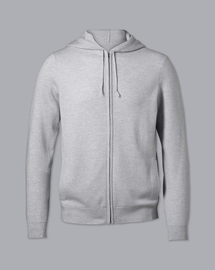 Silver Grey Merino/Cashmere Hooded Zip Through