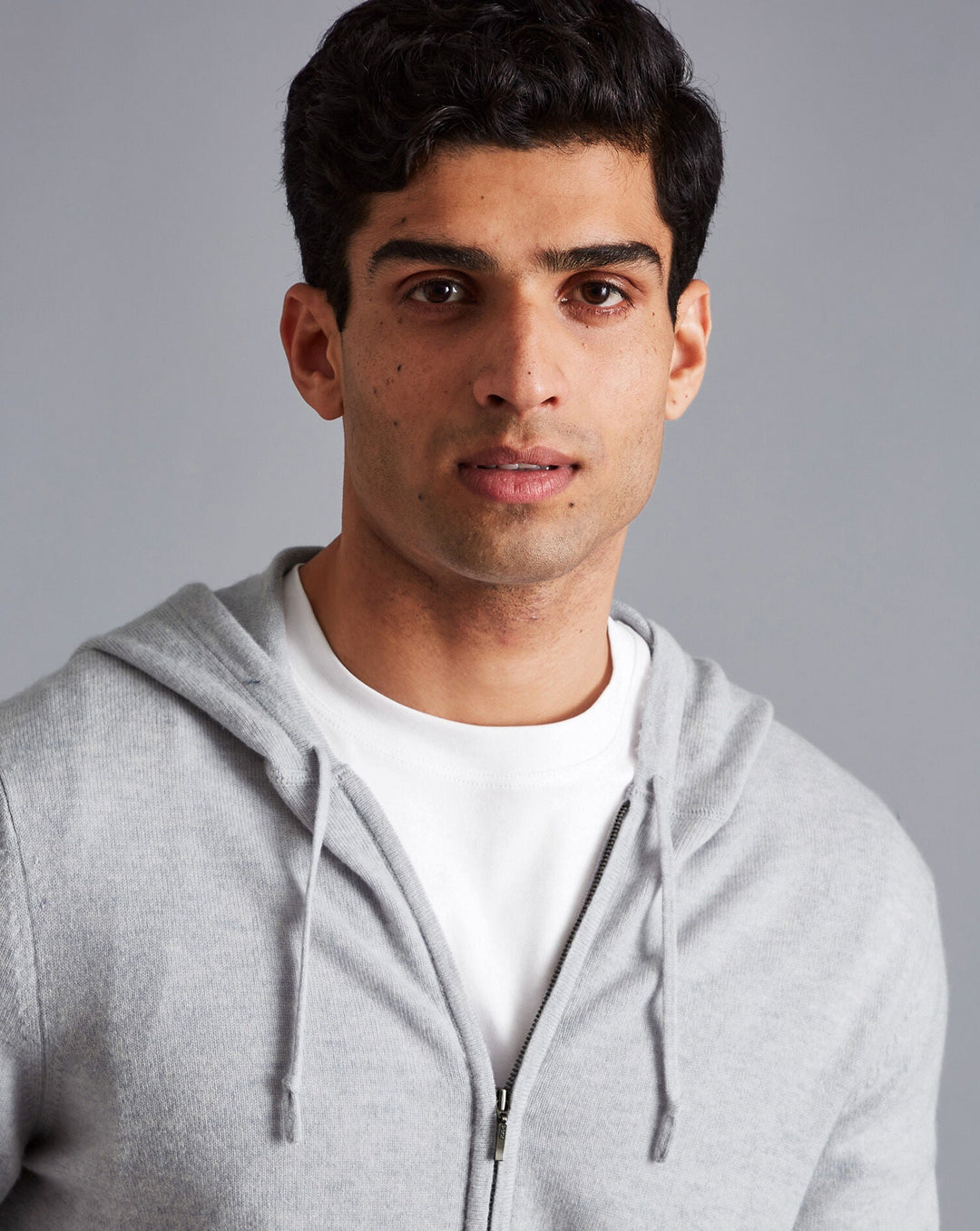 Silver Grey Merino/Cashmere Hooded Zip Through