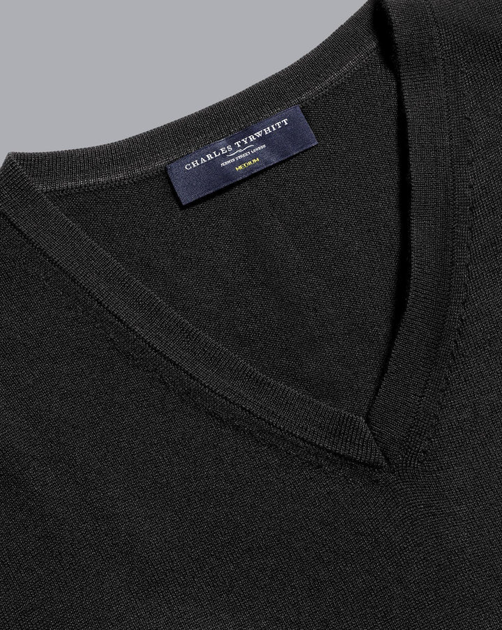 Black Pure Merino V Neck Jumper