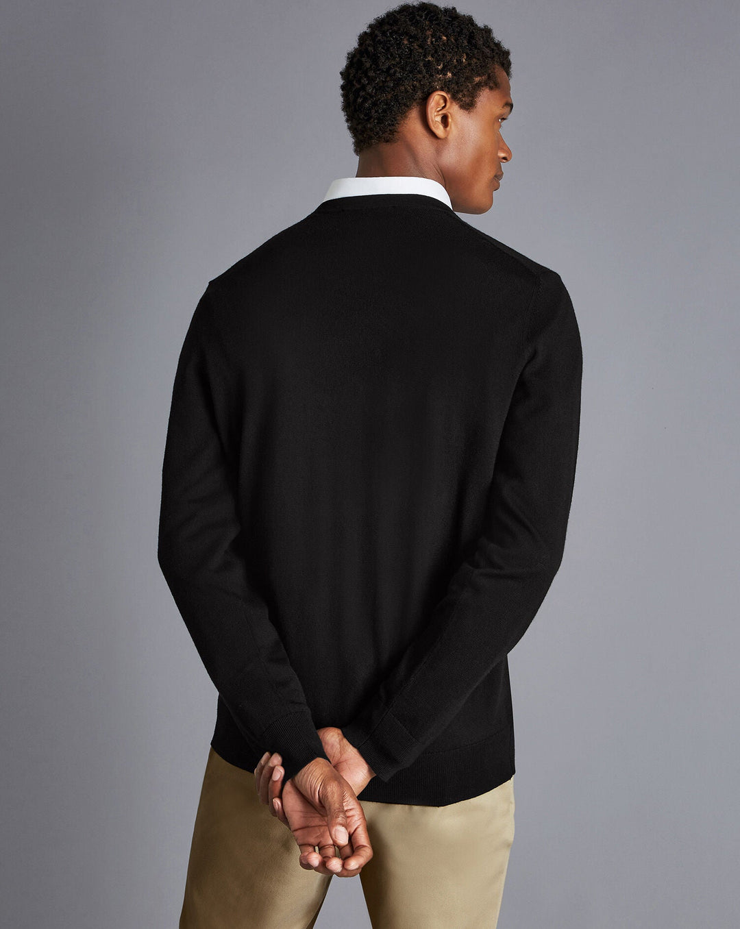 Black Pure Merino V Neck Jumper