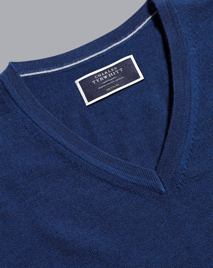 Royal Blue Pure Merino V Neck Jumper