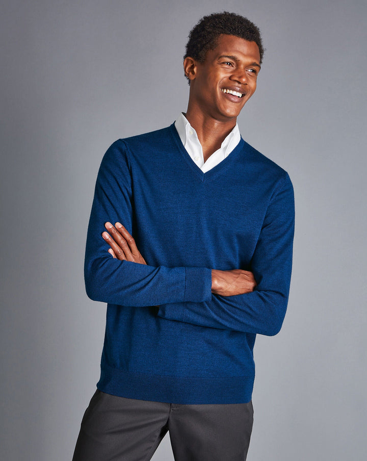 Charles Tyrwhitt Royal Blue Pure Merino V Neck Jumper