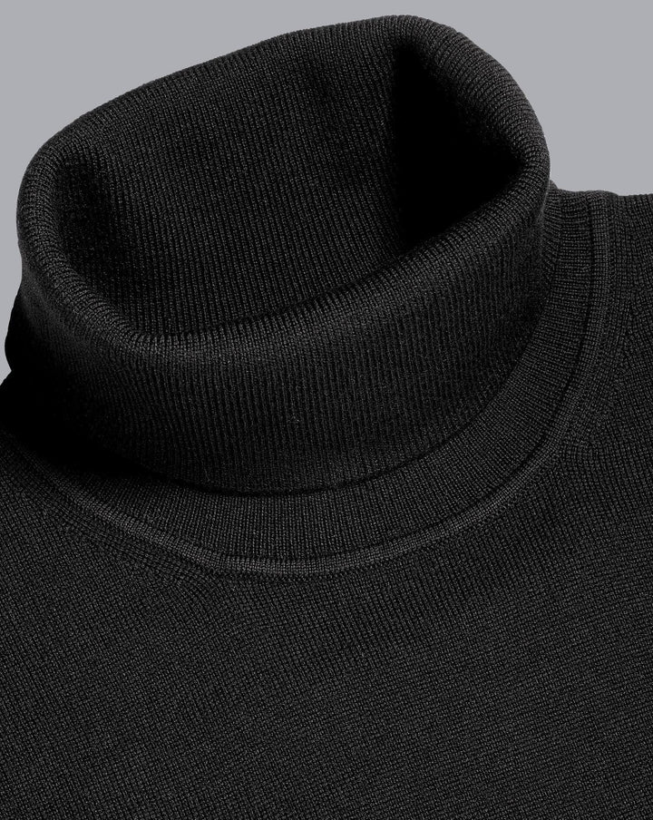 Black Pure Merino Roll Neck Jumper