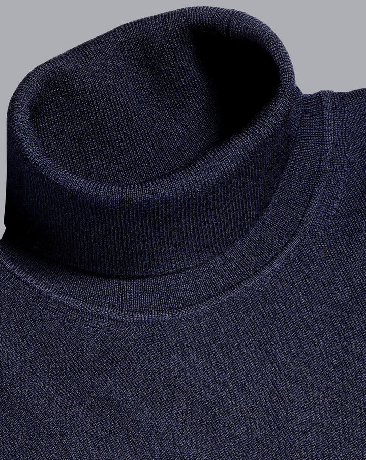 Navy Blue Pure Merino Roll Neck Jumper