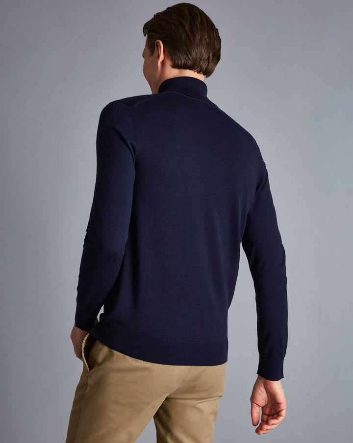 Navy Blue Pure Merino Roll Neck Jumper