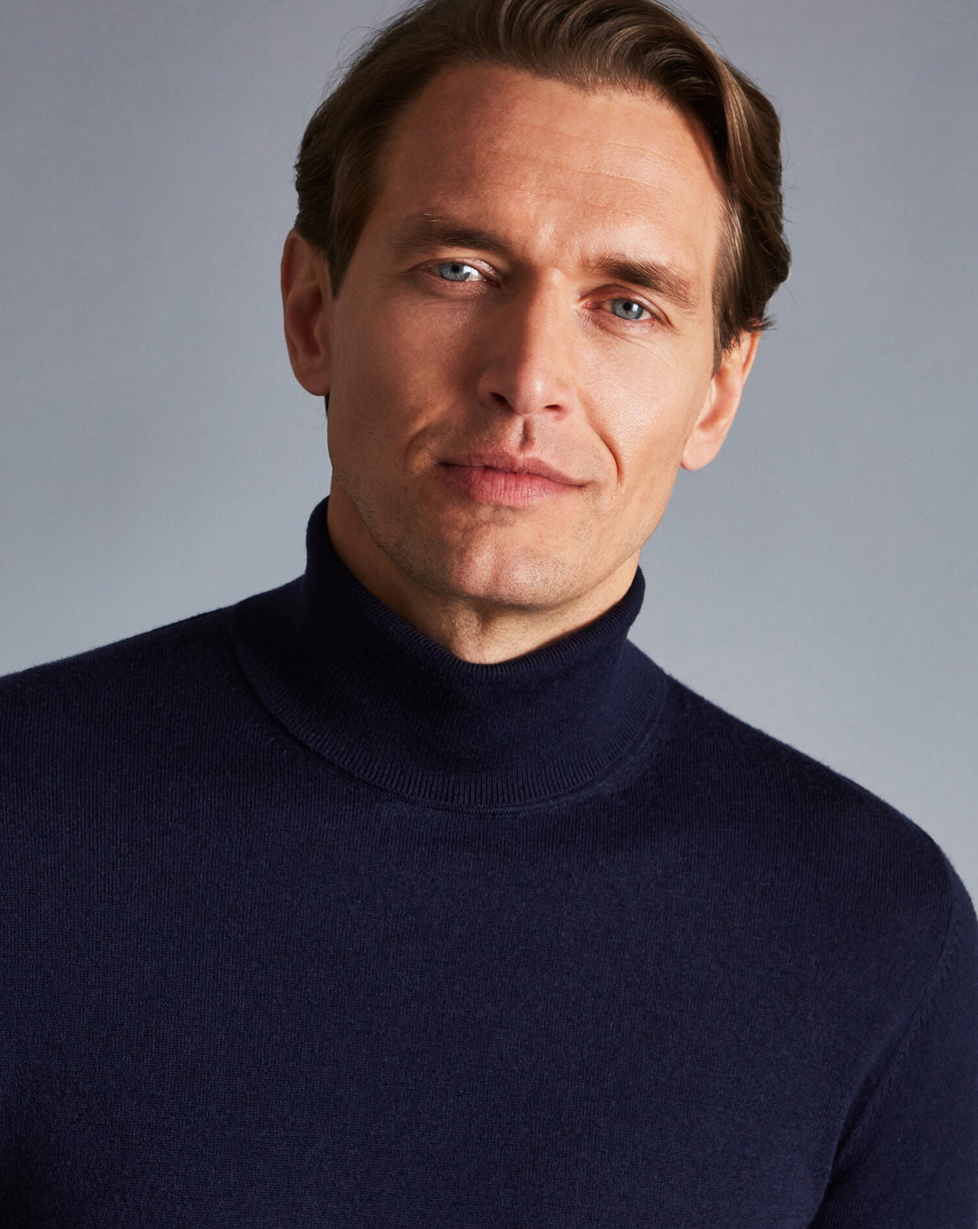 Navy Blue Pure Merino Roll Neck Jumper