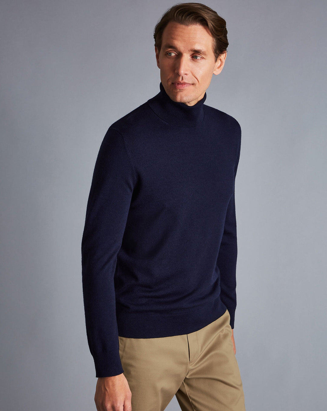 Navy Blue Pure Merino Roll Neck Jumper