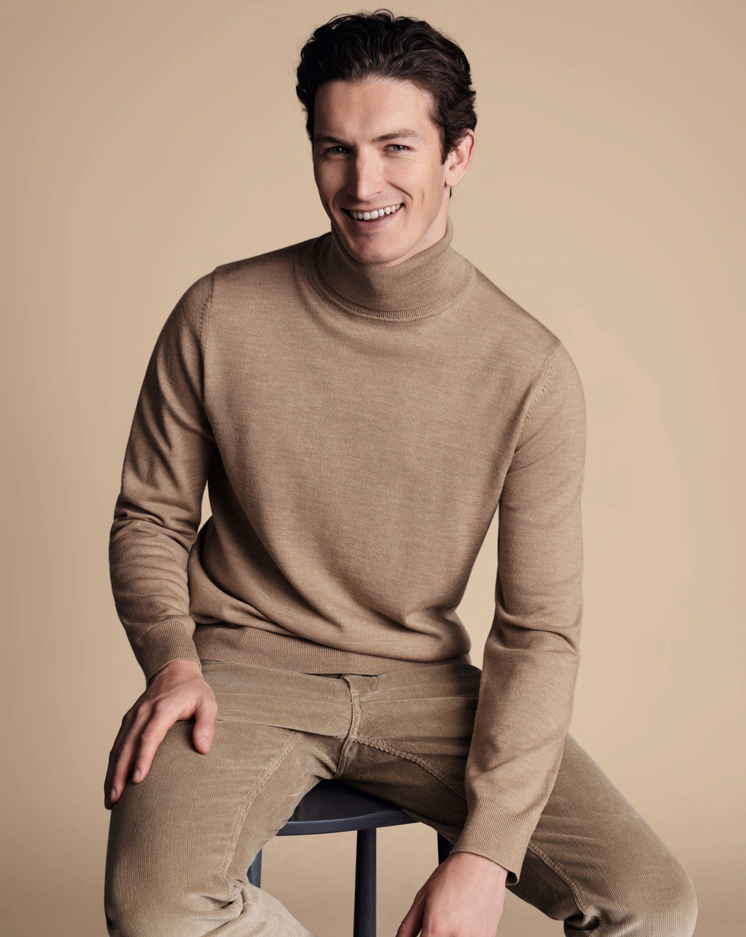 Oatmeal Pure Merino Roll Neck Jumper