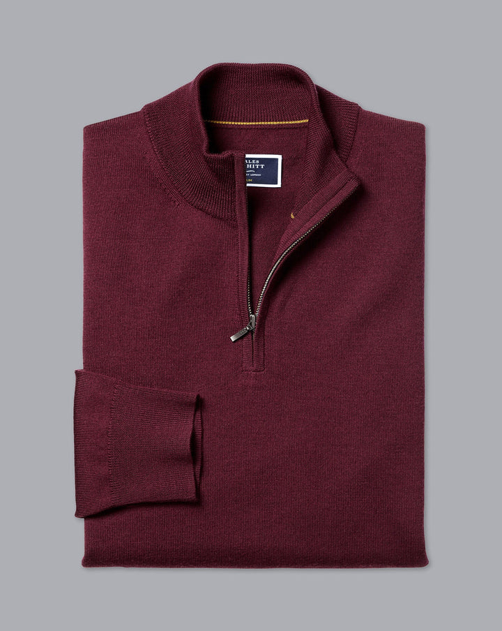 Charles Tyrwhitt Burgundy Red Pure Merino Zip Neck Jumper