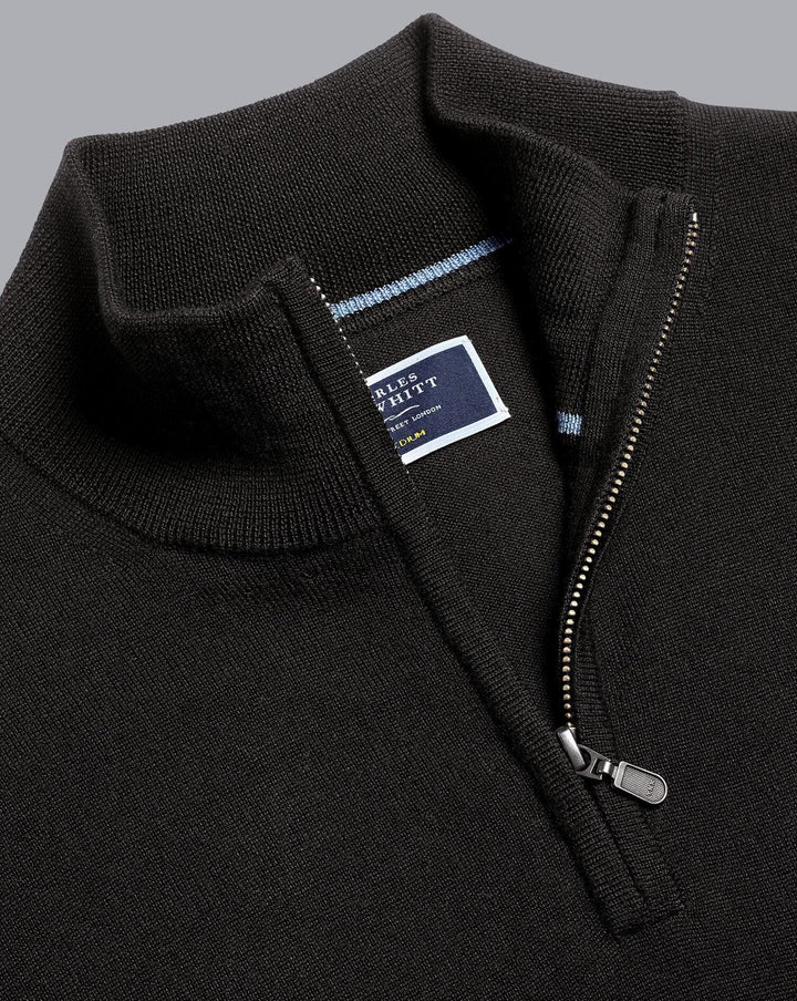 Black Pure Merino Zip Neck Jumper