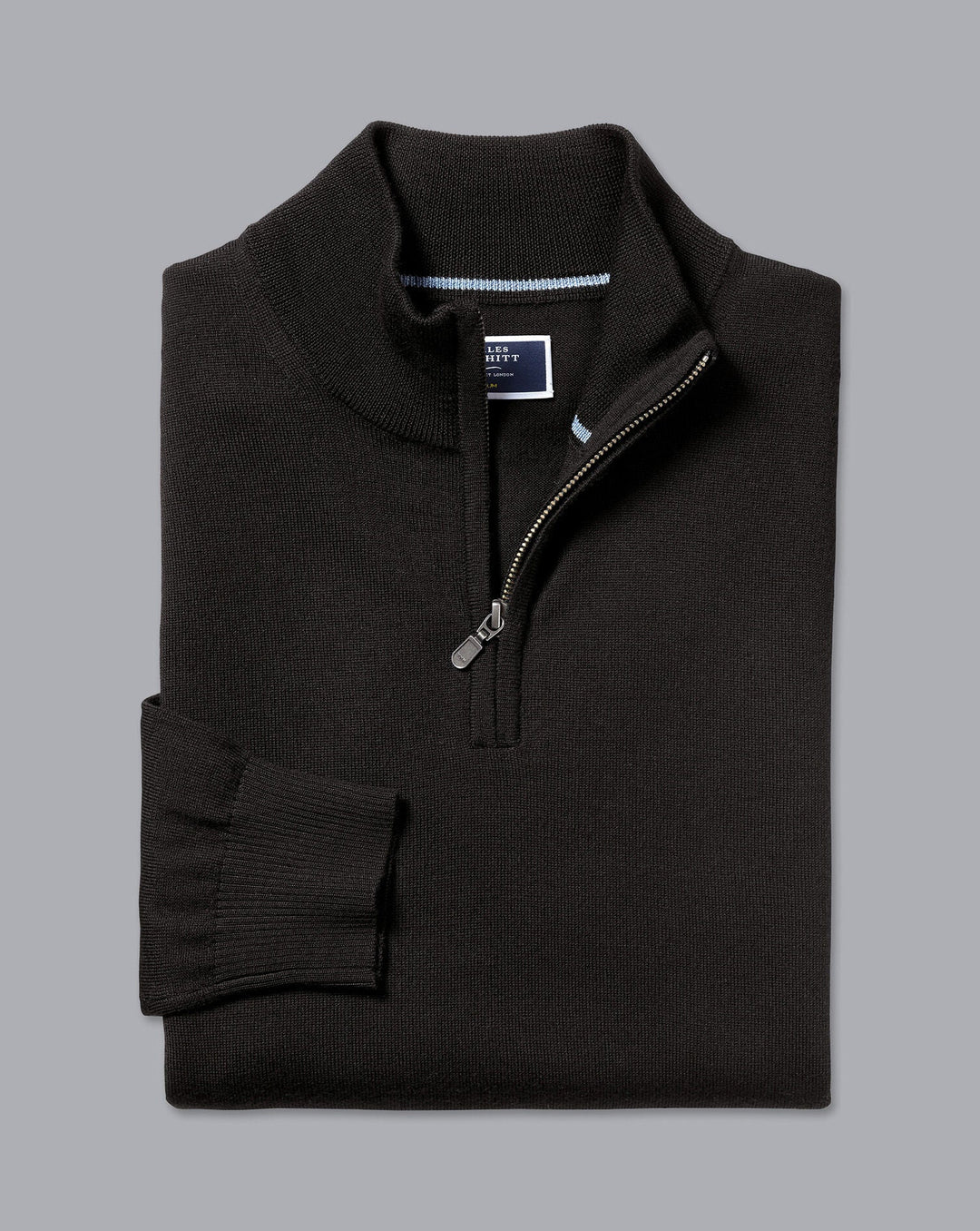 Black Pure Merino Zip Neck Jumper