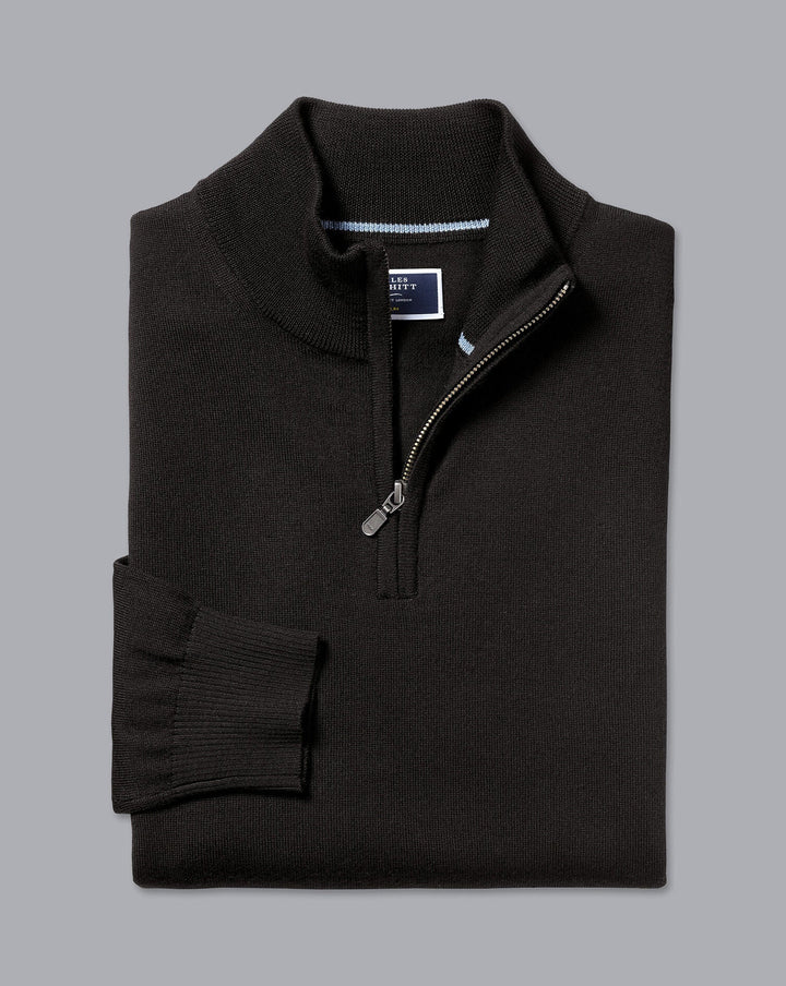 Black Pure Merino Zip Neck Jumper