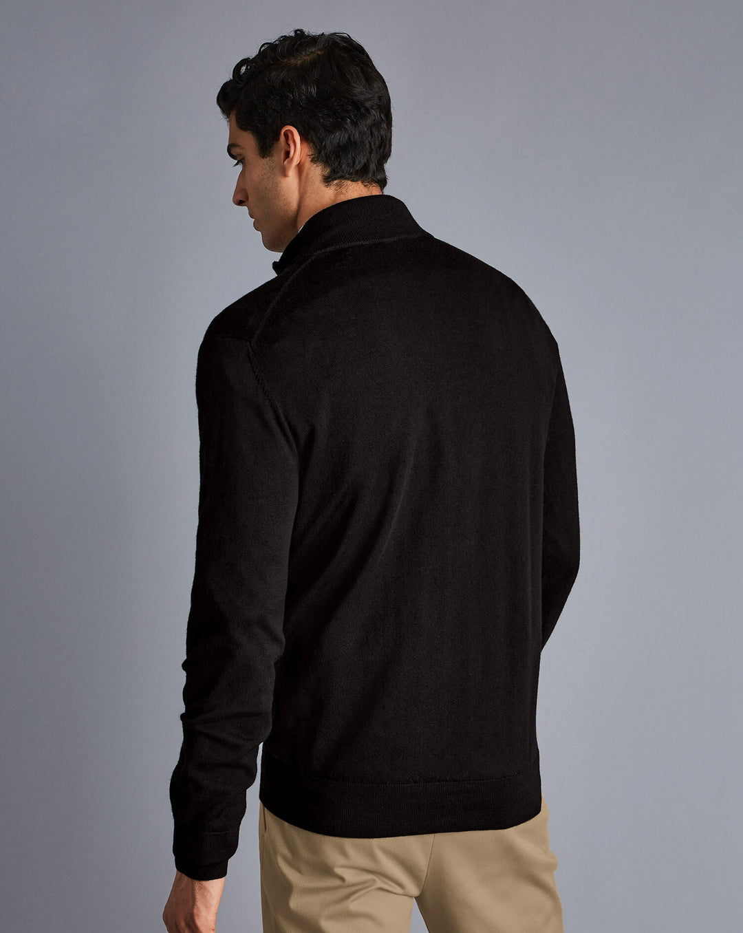 Black Pure Merino Zip Neck Jumper