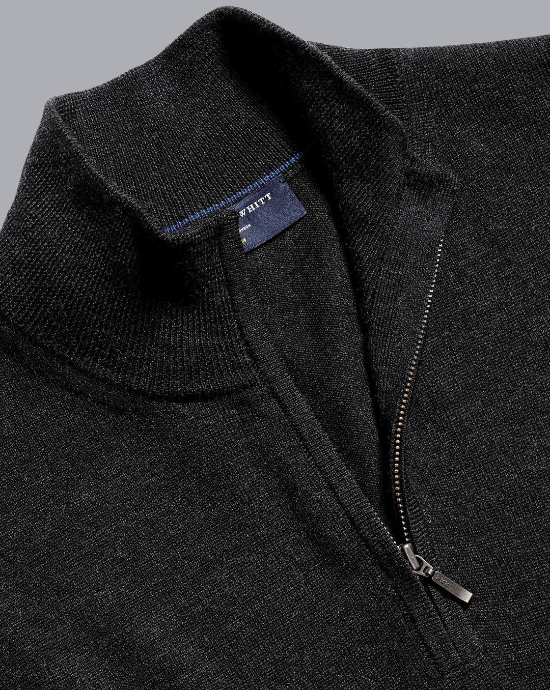 Charles Tyrwhitt Charcoal Grey Pure Merino Zip Neck Jumper