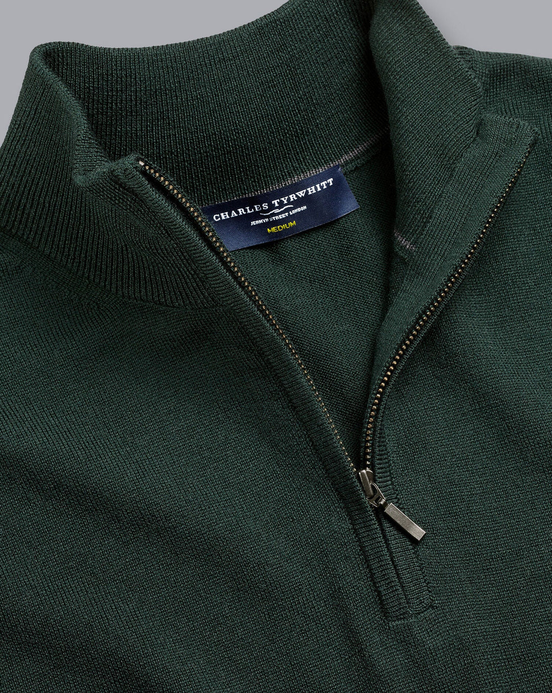 Forest Green Pure Merino Zip Neck Jumper