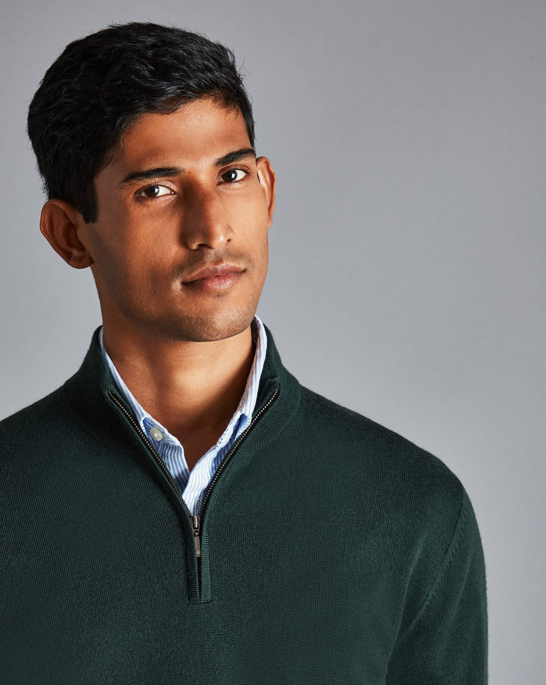 Forest Green Pure Merino Zip Neck Jumper