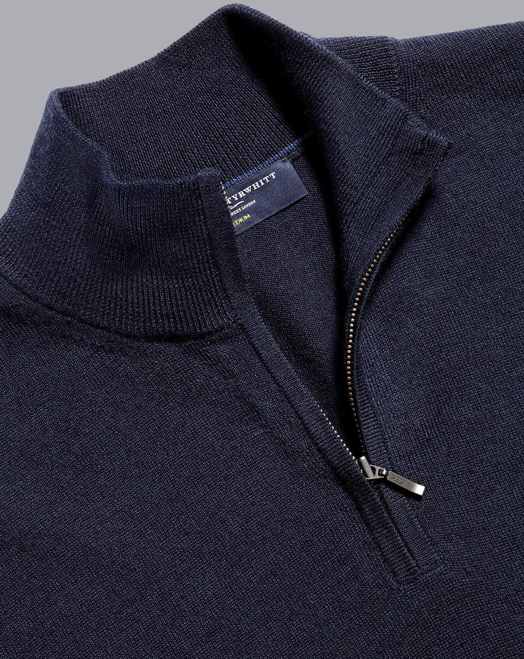 Navy Blue Pure Merino Zip Neck Jumper