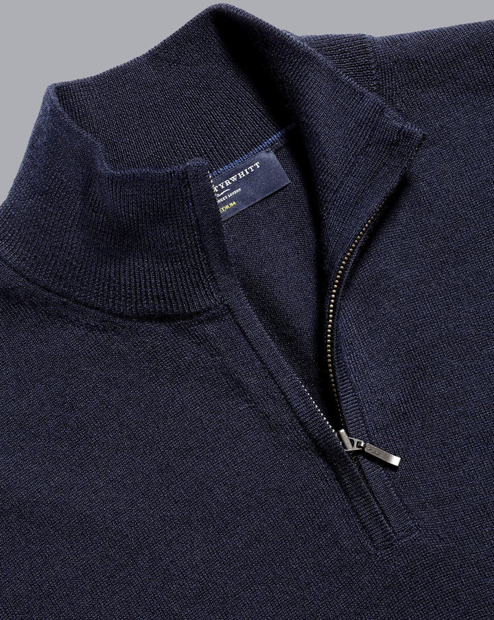 Navy Blue Pure Merino Zip Neck Jumper
