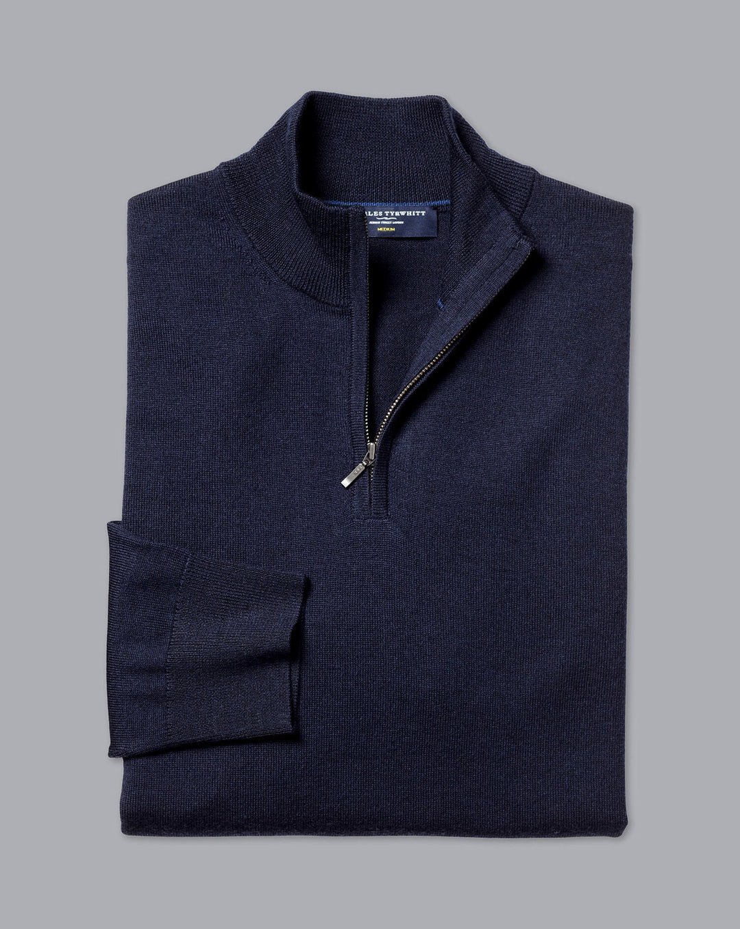 Navy Blue Pure Merino Zip Neck Jumper