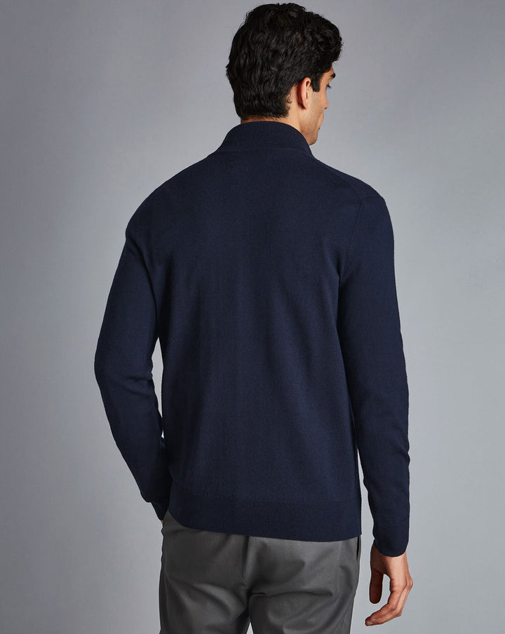 Navy Blue Pure Merino Zip Neck Jumper