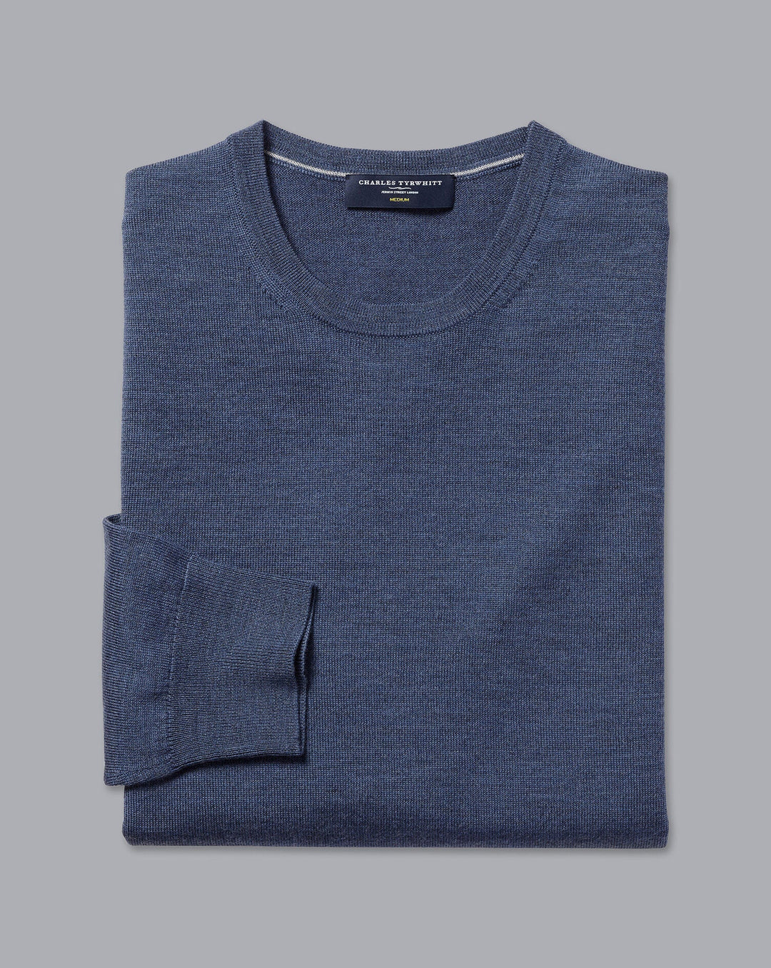 Indigo Blue Melange  Pure Merino Crew Neck Jumper