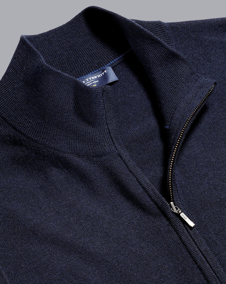Navy Blue Pure Merino Zip Gilet