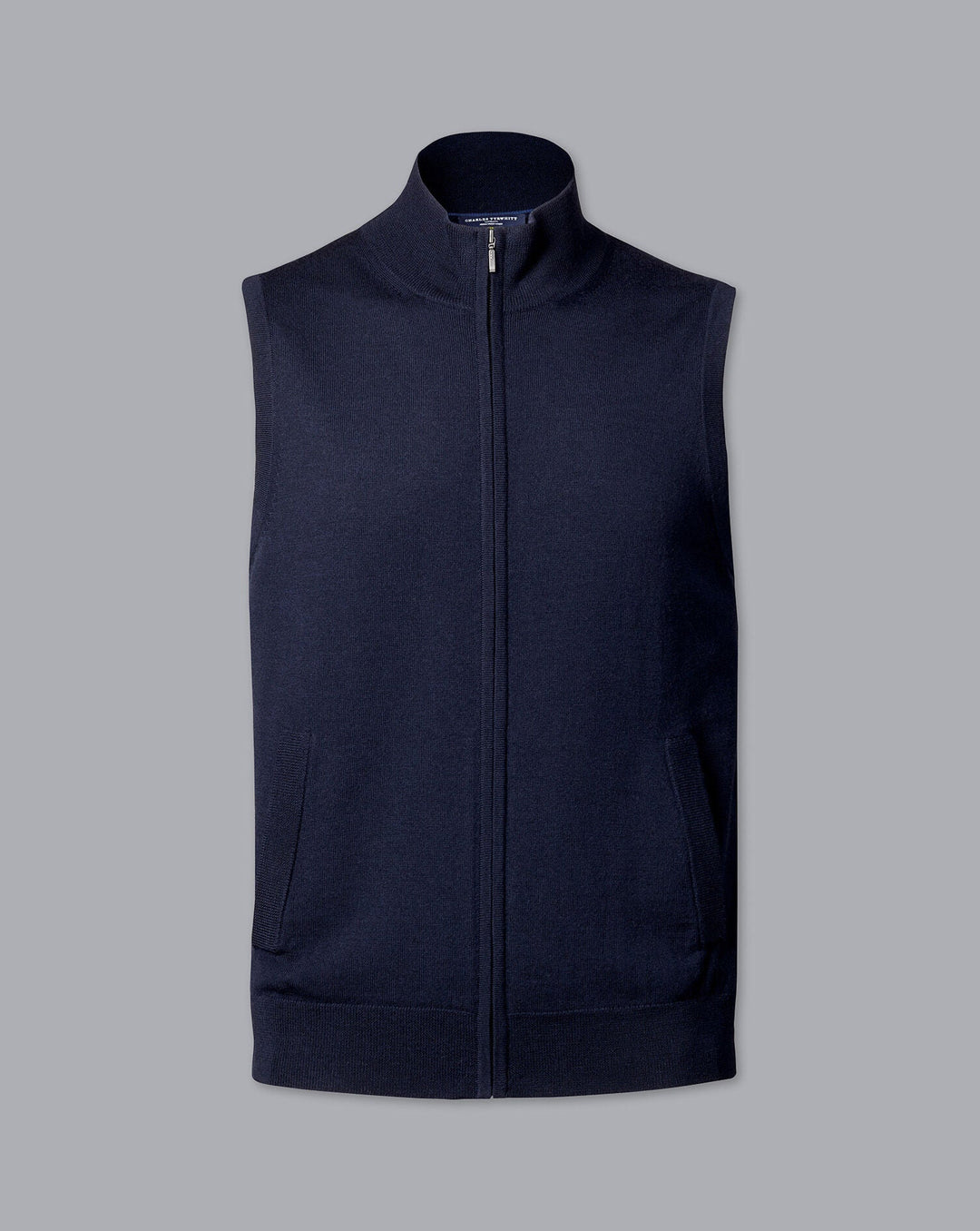 Navy Blue Pure Merino Zip Gilet