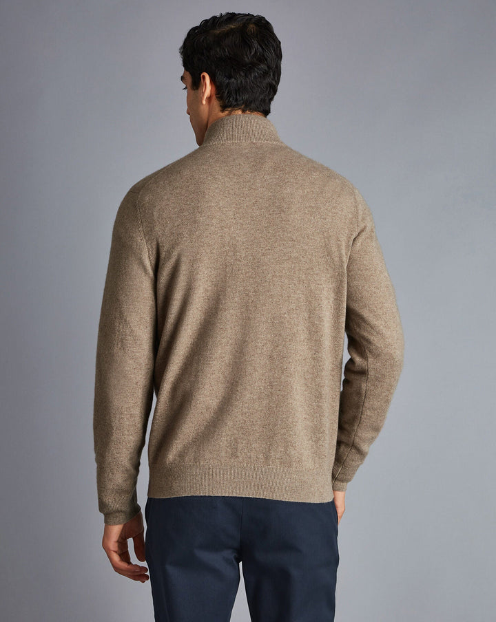 Oatmeal Pure Cashmere Zip Neck Jumper