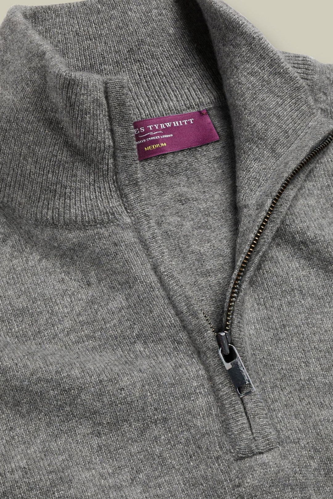 Grey Pure Cashmere Zip Neck Jumper