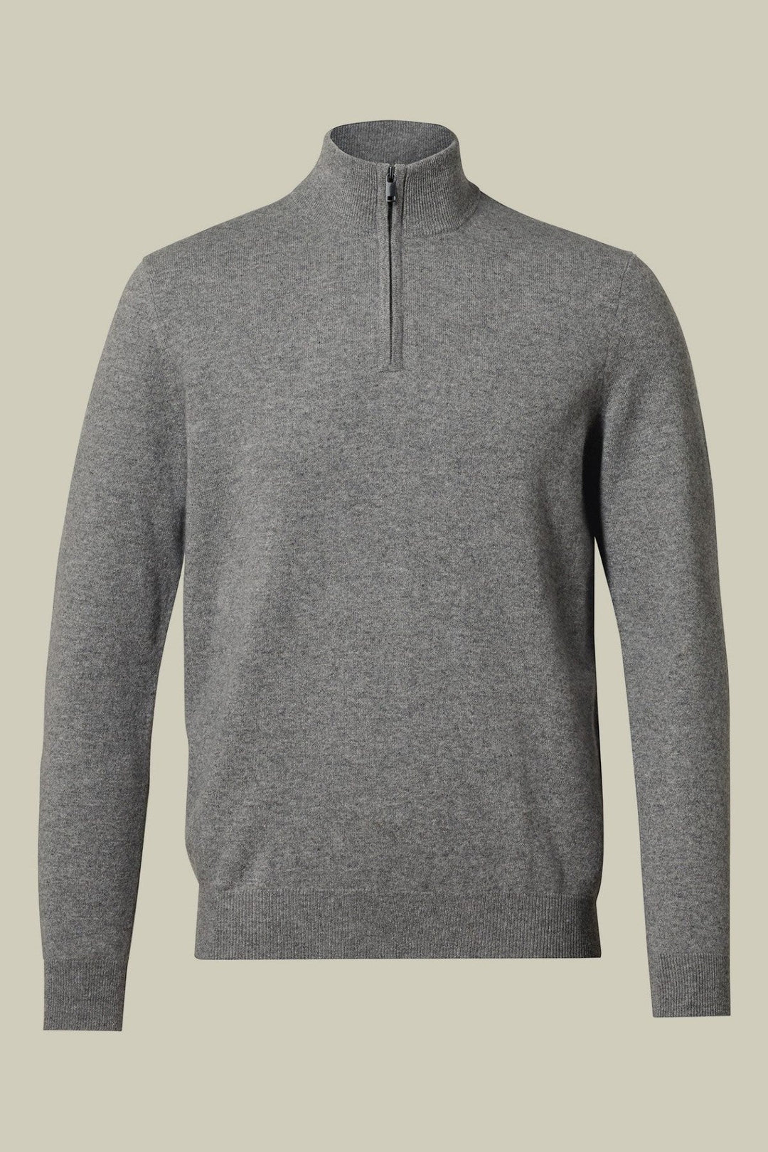 Grey Pure Cashmere Zip Neck Jumper