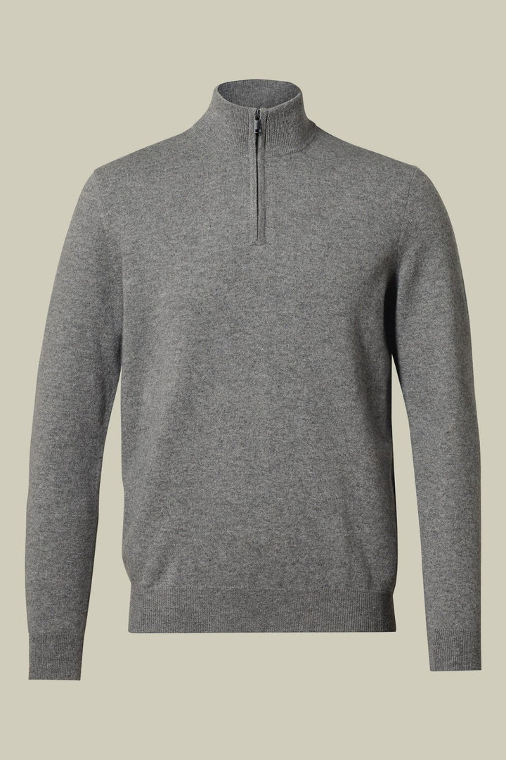 Grey Pure Cashmere Zip Neck Jumper