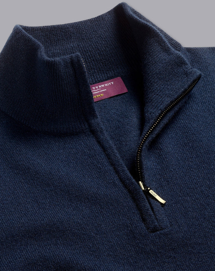 Navy Blue Pure Cashmere Zip Neck Jumper