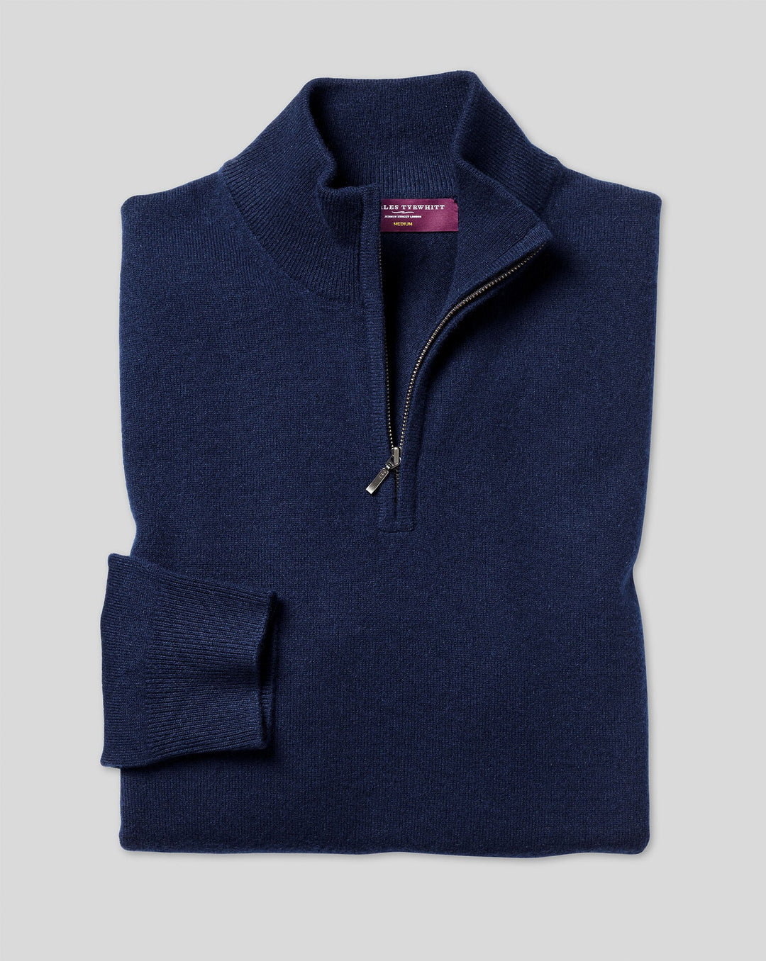 Navy Blue Pure Cashmere Zip Neck Jumper