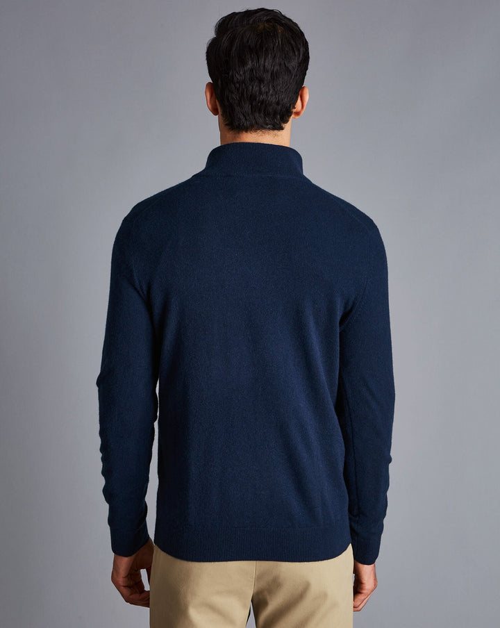 Navy Blue Pure Cashmere Zip Neck Jumper