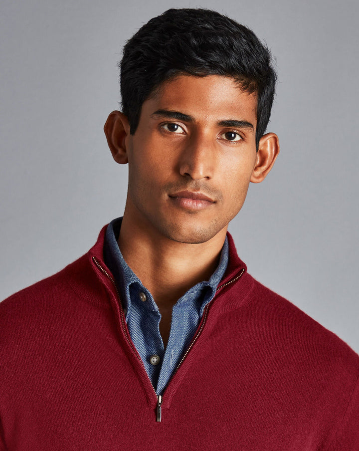 Charles Tyrwhitt Red Pure Cashmere Zip Neck Jumper