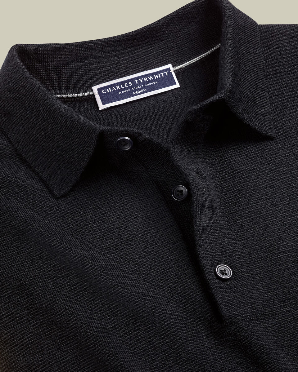 Black Pure Merino Polo Neck Jumper