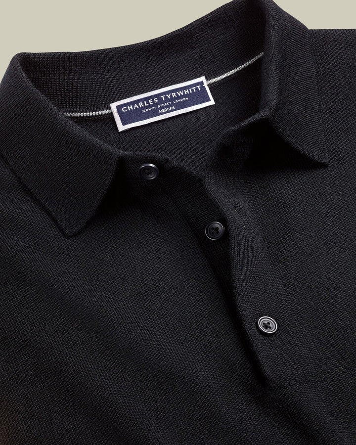 Black Pure Merino Polo Neck Jumper