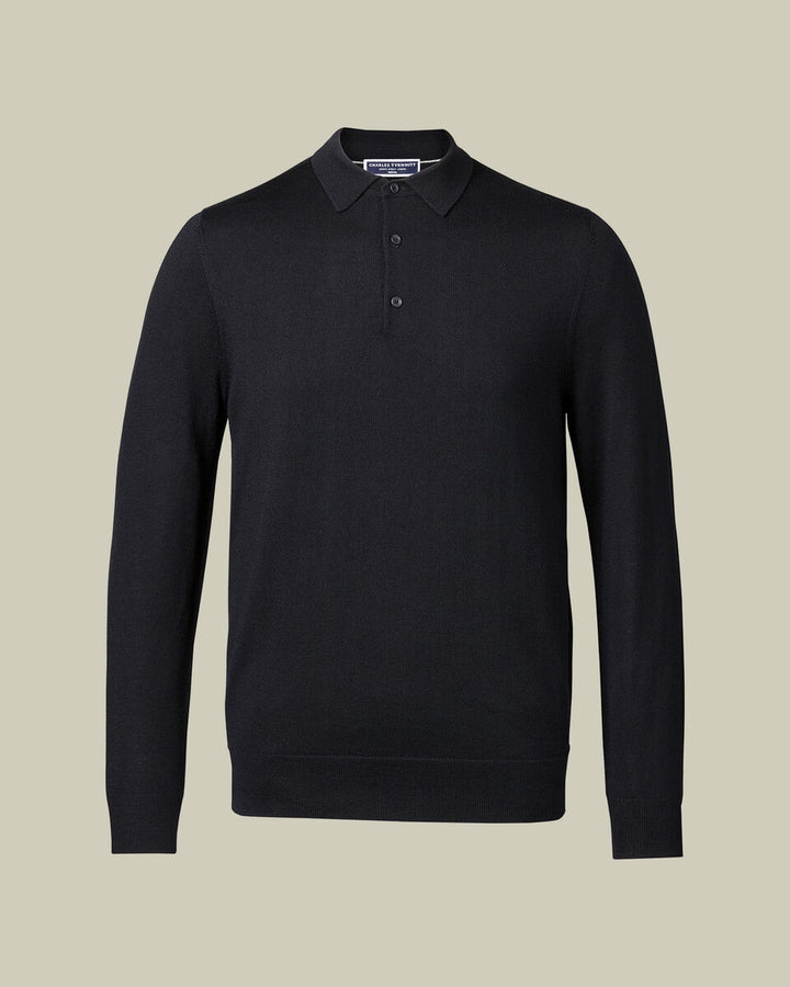 Black Pure Merino Polo Neck Jumper