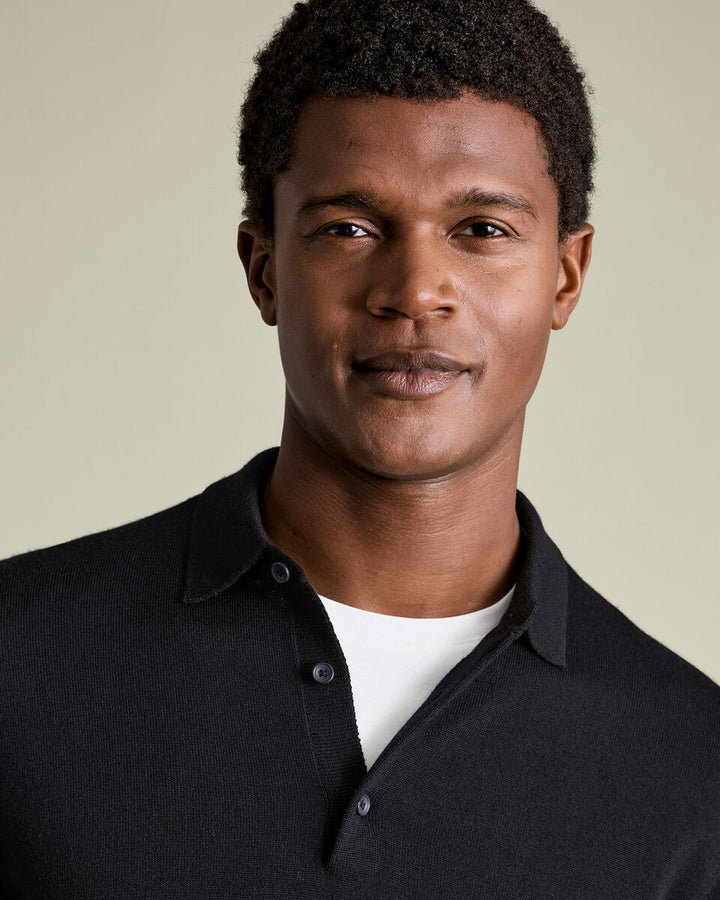 Black Pure Merino Polo Neck Jumper