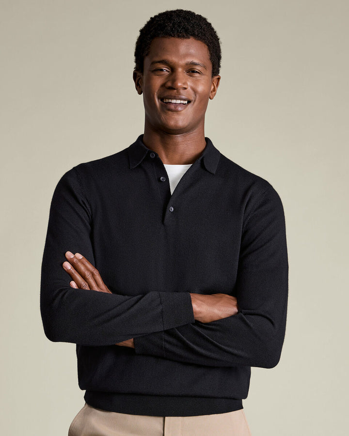 Black Pure Merino Polo Neck Jumper