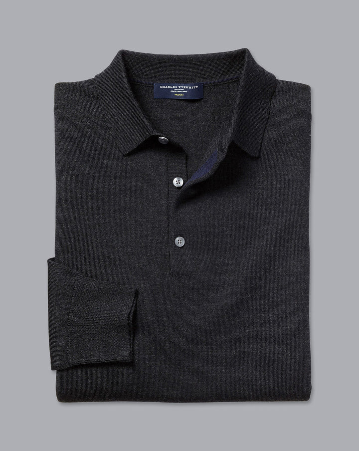 Charles Tyrwhitt Charcoal Grey Pure Merino Polo Neck Jumper