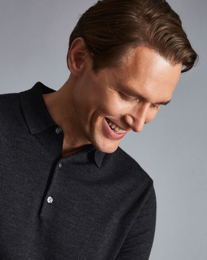 Charles Tyrwhitt Charcoal Grey Pure Merino Polo Neck Jumper