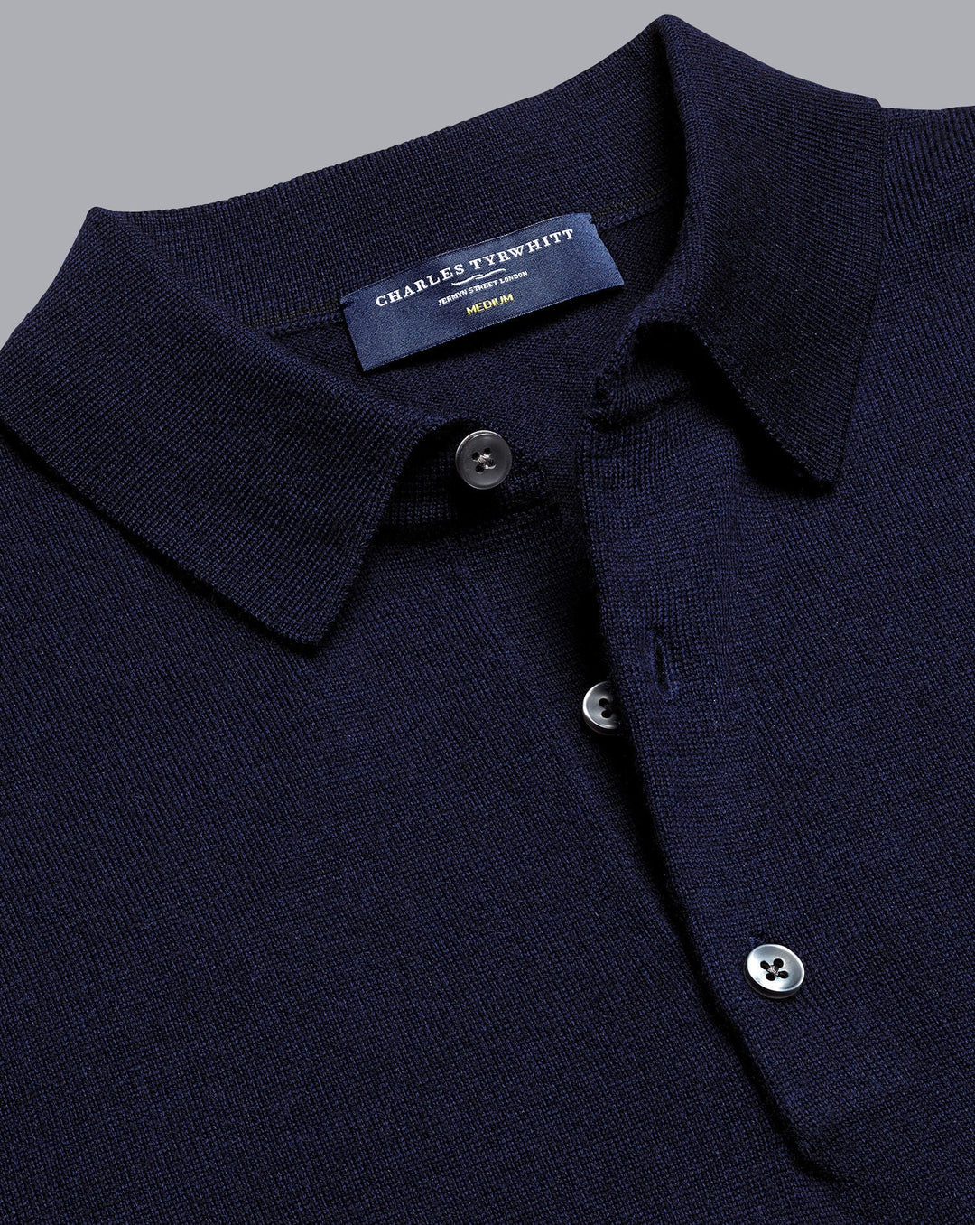 Navy Blue Pure Merino Polo Neck Jumper